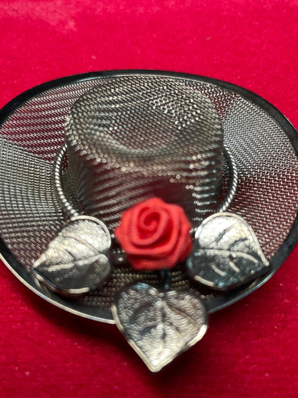Vintage Wire Mess Hat with a Rose Brooch